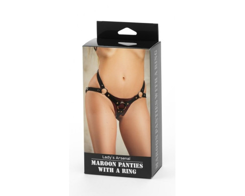 Бордовые трусики для страпона Ladys Arsenal с замшевыми ремешками