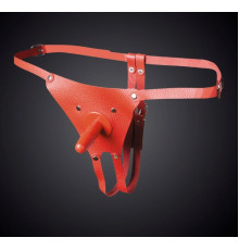 Красные кожаные универсальные трусики со штырьком для насадок