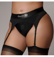 Черные трусики-пояс для страпона с вибропулей - размер XL-XXL