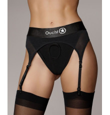 Черные трусики-пояс для страпона с вибропулей - размер XS-S