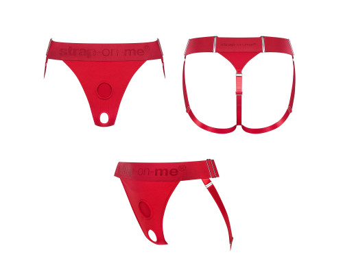 Красные трусики для фиксации насадок Strap-on-me Harness Lingerie Unique