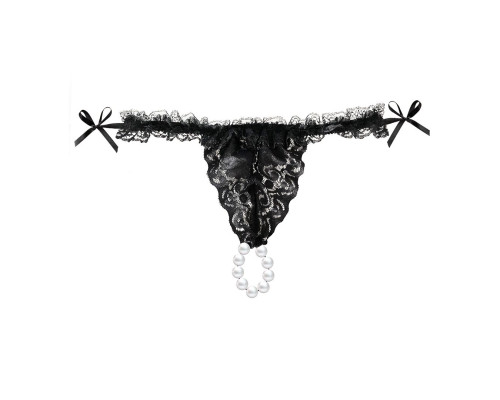 Черные трусики со стимулирующими бусинами и массажным гелем Sliding Gel Strawberry в комплекте