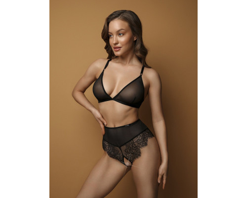 Трусики с завышенной талией из тонкого французского кружева шантильи