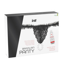 Черные трусики со стимулирующими бусинами и массажным гелем Sliding Gel Strawberry в комплекте