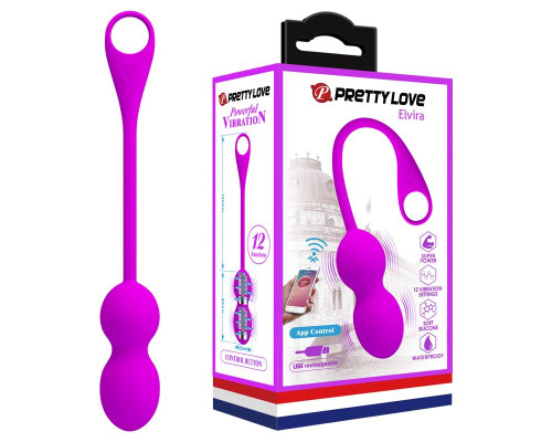Лиловые вагинальные шарики Elvira с управлением через смартфон
