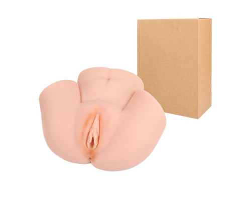 Телесный реалистичный мастурбатор-полуторс с двумя функциональными отверстиями