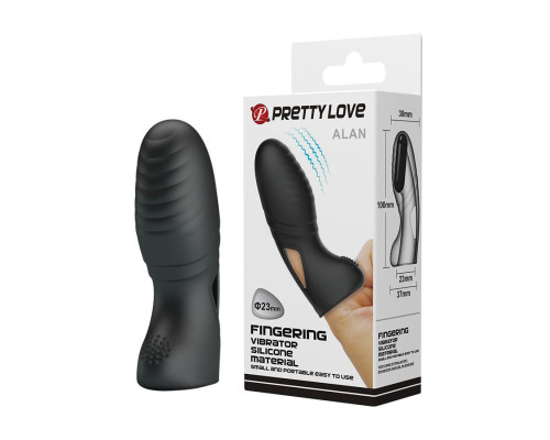 Черная вибронасадка на палец с ребрышками Alan