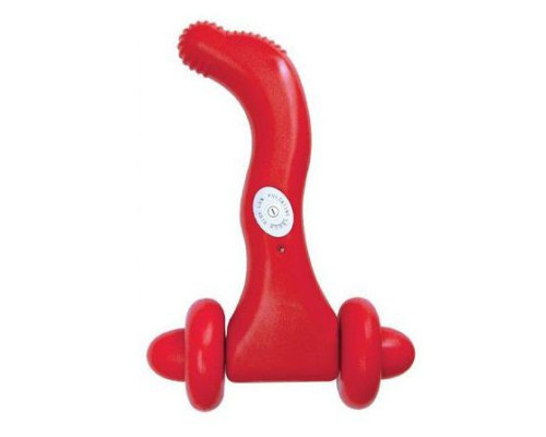 Красный водонепроницаемый вибромассажёр с колёсиками - 12,7 см.