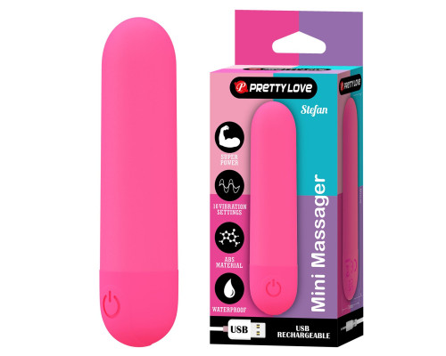 Ярко-розовая перезаряжаемая вибропуля Stefan - 8 см.