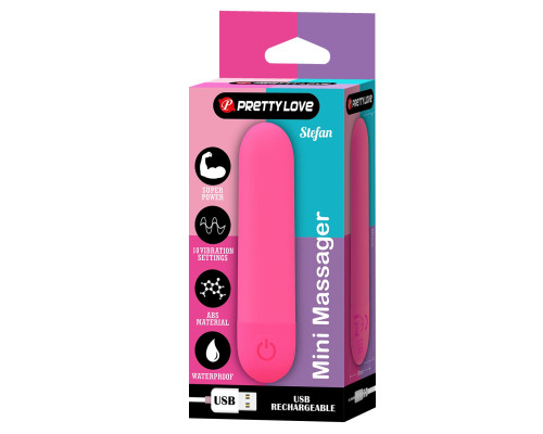 Ярко-розовая перезаряжаемая вибропуля Stefan - 8 см.