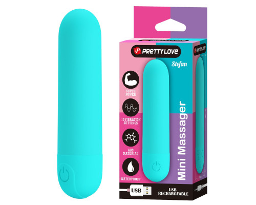 Аквамариновая перезаряжаемая вибропуля Stefan - 8 см.