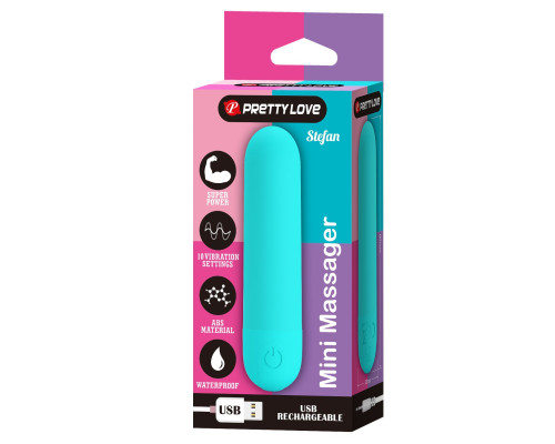 Аквамариновая перезаряжаемая вибропуля Stefan - 8 см.