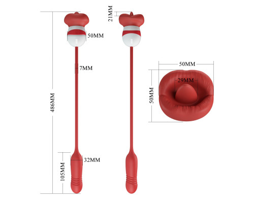 Красное продолговатое виброяицо Ashlynn с клиторальным стимулятором