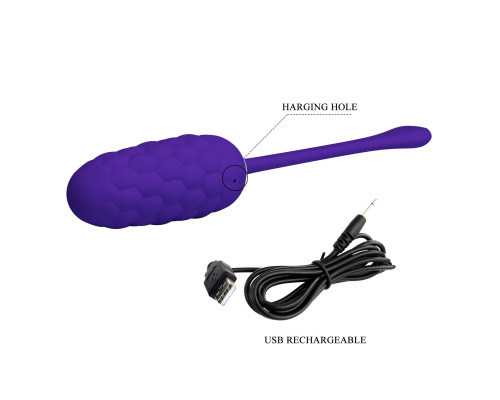 Фиолетовое рельефное перезаряжаемое виброяйцо Marina