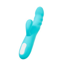 Голубой вибратор-ротатор с клиторальной стимуляцией Merry-Swi - 20,7 см.