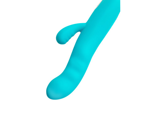 Голубой вибратор-ротатор с клиторальной стимуляцией Merry-Swi - 20,7 см.