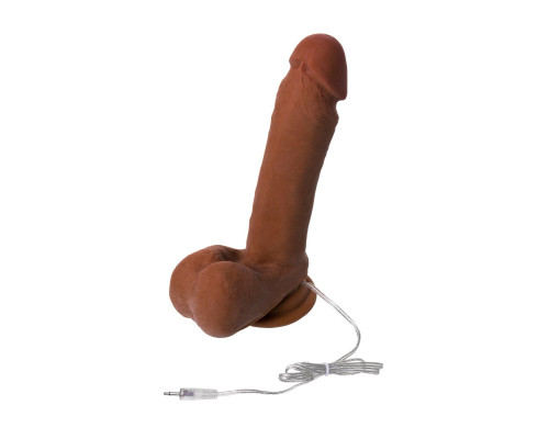 Коричневый вибратор-ротатор Realstick Elite Mulatto на присоске - 21 см.
