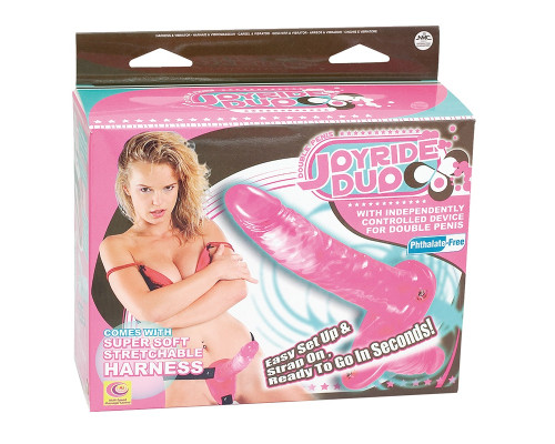 Поясной розовый виброфаллос с вагинальной пробкой - 17,5 см.