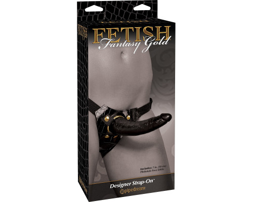 Чёрный с золотом женский страпон Designer Strap-On