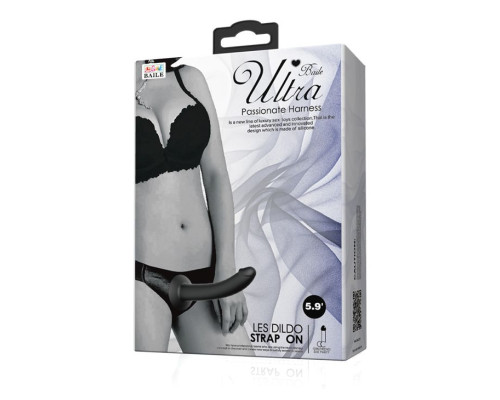 Страпон на эластичных ремнях Ultra Harness Les Dildo - 15 см.