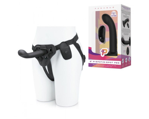 Черный вибрострапон с загнутой головкой Pegasus с пультом ДУ - 15 см.