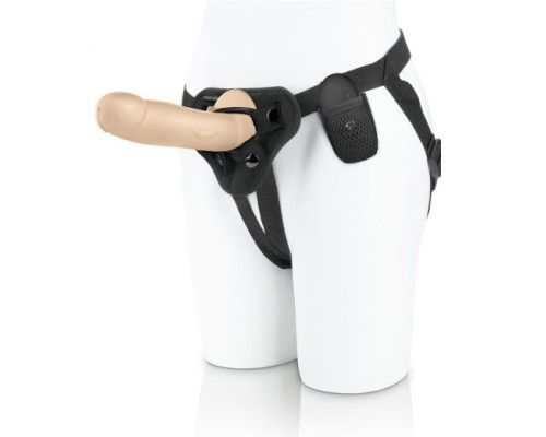 Телесный вибратор на трусиках с кольцом - 18 см.