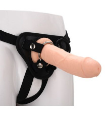 Черные трусики с телесной насадкой STRAP ON REAL DILDO - 21 см.