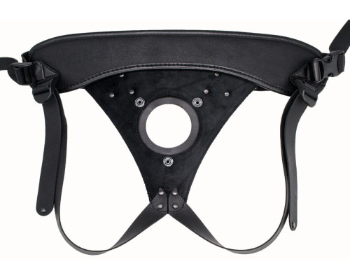 Телесный реалистичный фаллоимитатор на черных трусиках Real Big Strap-On - 34,5 см.