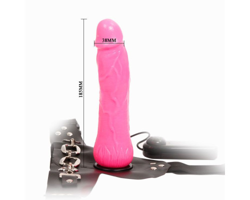 Женский розовый страпон с вибрацией - 18,5 см.