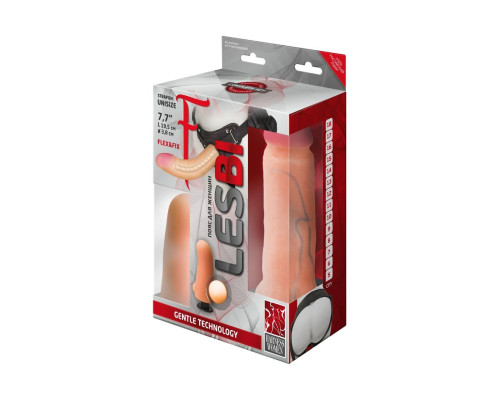 Телесный страпон Harness LESBI с вагинальной пробкой