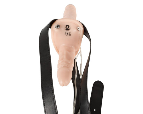 Телесный женский страпон с вагинальной пробкой Strap-On Duo - 15 см.