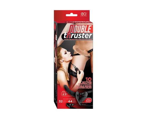 Телесный страпон с вибрацией и вагинальной пробкой DOUBLE THRUSTER VIBE WITH HARNESS - 17 см.