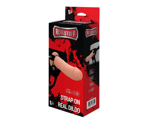 Черные трусики с телесной насадкой STRAP ON REAL DILDO - 21 см.