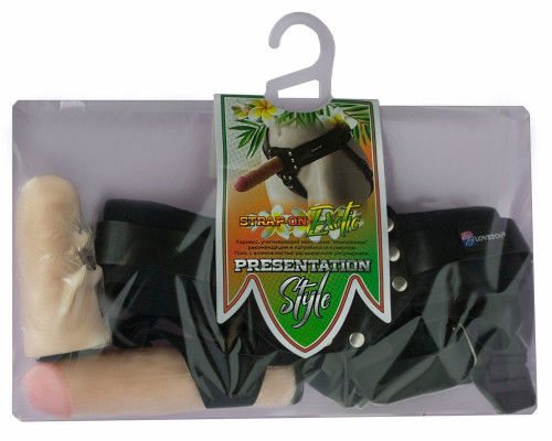 Черный пояс-трусики с двумя телесными насадками  Экзотик-Sara  - 15,7 и 10 см.