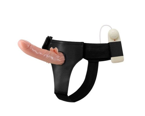 Фаллос с ребристым основанием на трусиках с вибрацией - 18 см.