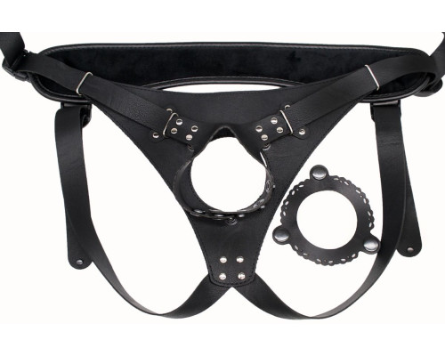 Телесный реалистичный фаллоимитатор на черных трусиках Real Big Strap-On - 34,5 см.