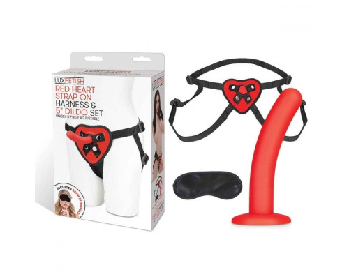 Красный поясной фаллоимитатор Red Heart Strap on Harness   5in Dildo Set - 12,25 см.