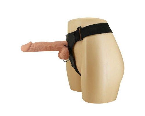 Телесный женский вибрострапон на ремешках с проводным пультом