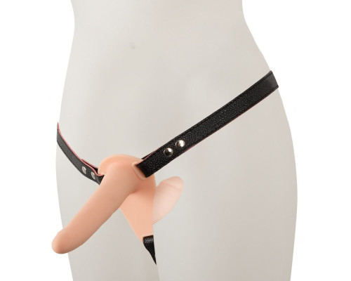 Телесный двойной вибрострапон с вибрацией Vibrating Double Strap-On - 15 см.