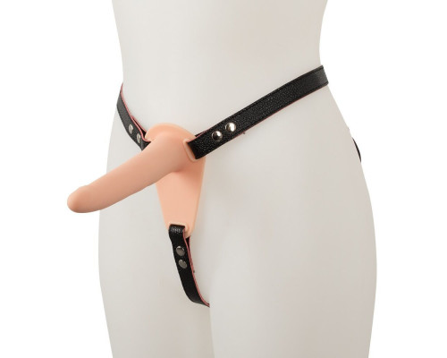 Телесный поясной страпон с вибрацией Vibrating Strap-On - 15,7 см.