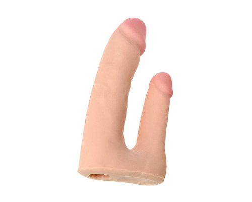 Поясной страпон с насадкой для двойного проникновения - 19 см.