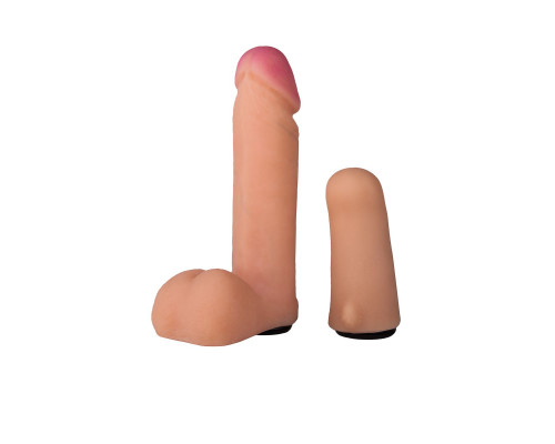 Женский страпон с реалистичной насадкой и вагинальной пробкой - 16 см.