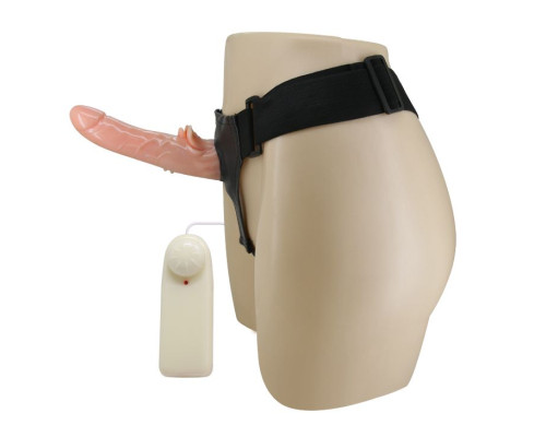 Фаллос с ребристым основанием на трусиках с вибрацией - 18 см.