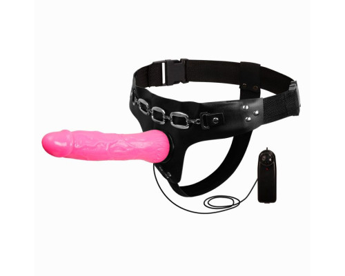 Женский розовый страпон с вибрацией - 18,5 см.