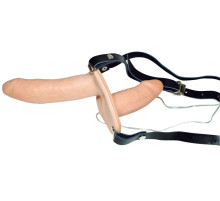 Телесный женский страпон с вагинальной пробкой Strap-On Duo - 15 см.