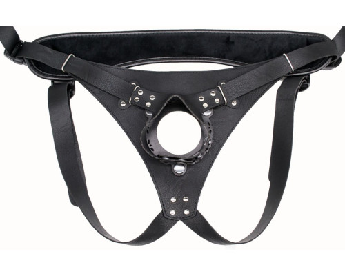 Телесный реалистичный фаллоимитатор на черных трусиках Real Big Strap-On - 34,5 см.