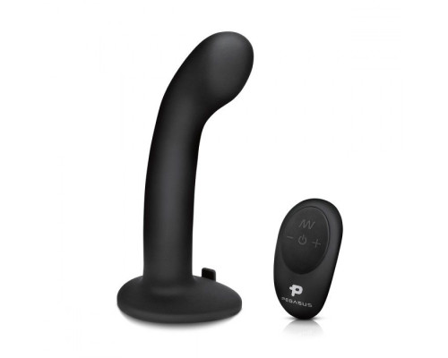 Черный вибрострапон с загнутой головкой Pegasus с пультом ДУ - 15 см.