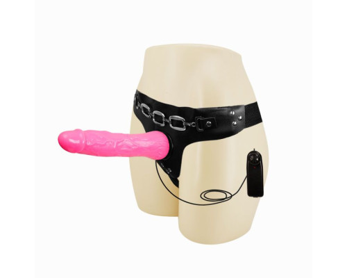 Женский розовый страпон с вибрацией - 18,5 см.