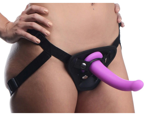 Лиловый поясной страпон Navigator Silicone G-Spot Dildo with Harness - 17,8 см.