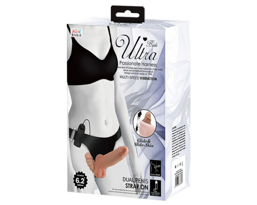 Страпон с вагинальной пробкой и вибрацией Ultra Passionate Harness - 16 см.